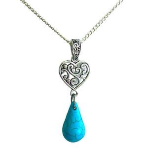 AUO Sterling 925 Silver Heart  & Turquoise Necklace